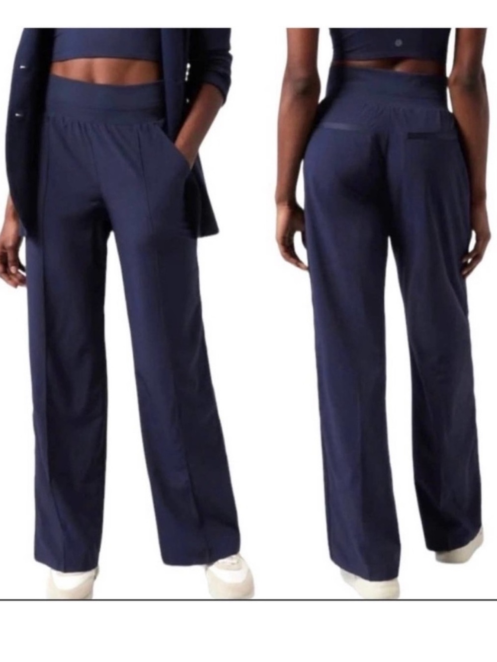 Athleta Nolita Wide Leg Navy Blue Lightweight High Rise Pants Size 18